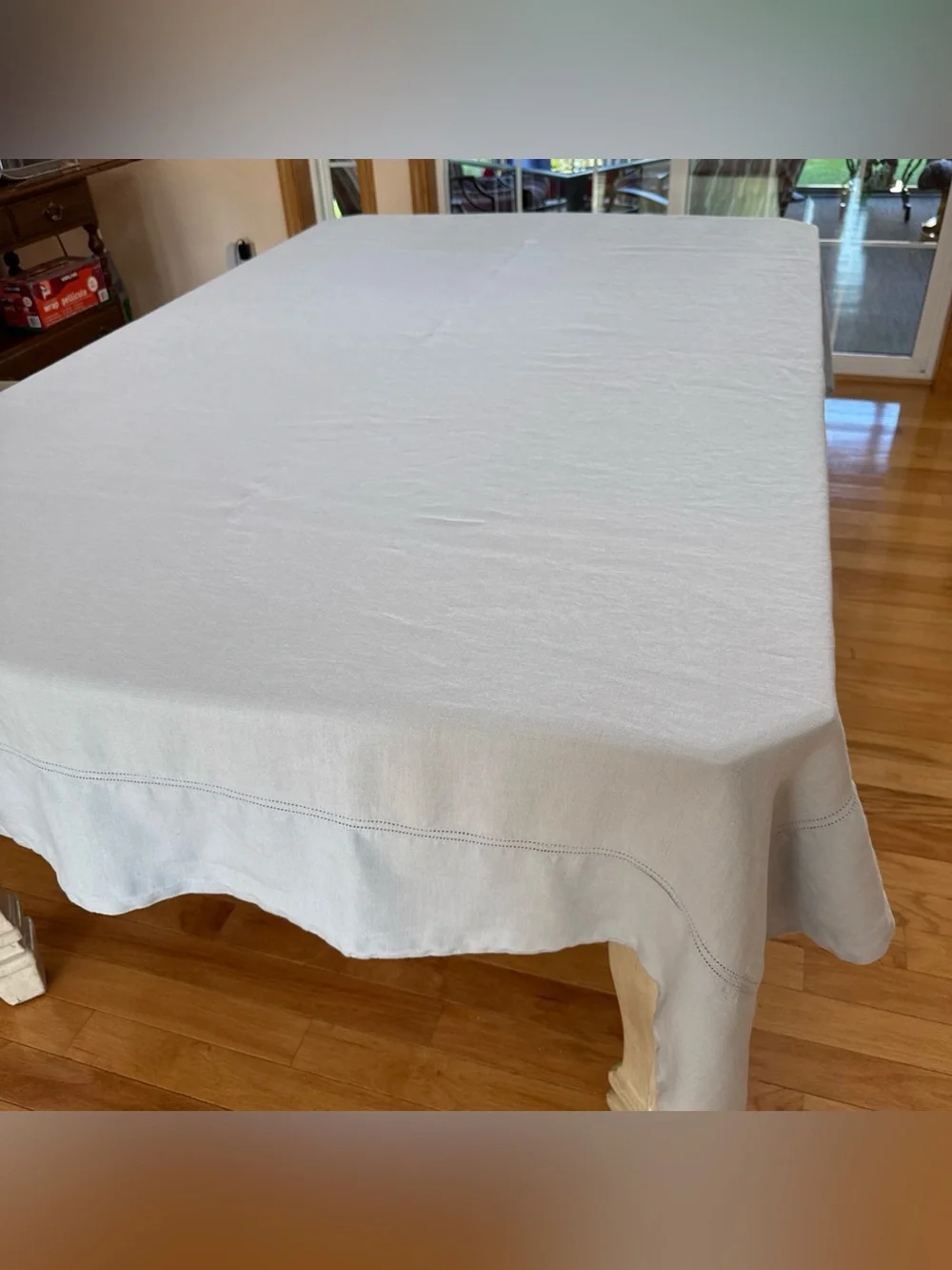 Williams Sonoma Linen Double Hemstitch Tablecloth Baby Blue ~68
